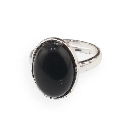 Inel reglabil Onix oval si montura argintie, 18mm