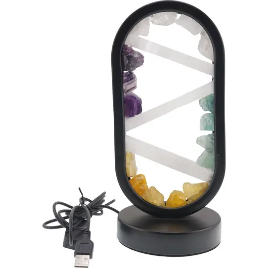 Lampa ovala decorativa cu mix cristale naturale, USB