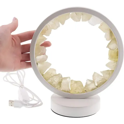 Lampa rotunda decorativa cu cristale naturale Cuart lemon, USB, imagine 3