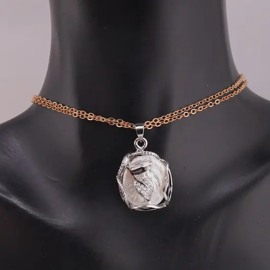 Pandantiv Perle de cultura si montura argintie model frunza, 22mm, imagine 2