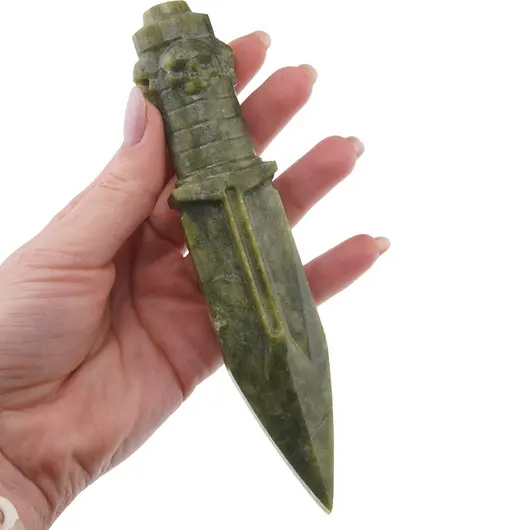 Pumnal ritual din cristal natural Jad verde, 15cm, imagine 3
