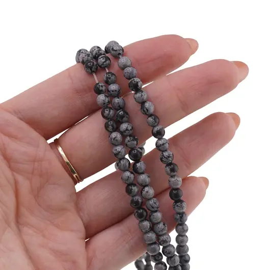 Sirag obsidian fulg de nea sfere 4mm, 38cm, imagine 2