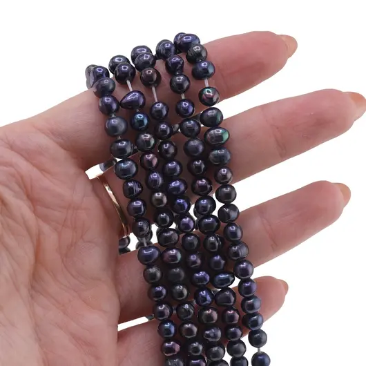 Sirag Perle de cultura negre 6mm, 38cm, imagine 2