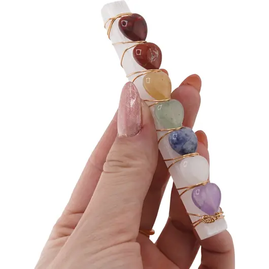 Bagheta selenit brut cu cristale inima 7 chakre, imagine 2