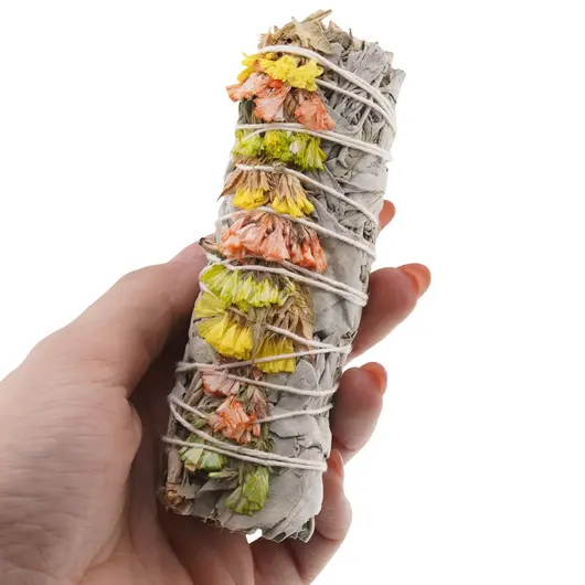 Buchet Salvie Alba cu Flori de sinuata gabene, verzi si portocalii - 10cm, imagine 3