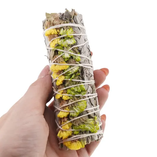 Buchet Salvie Alba cu Flori de sinuata galbene si verzi - 10cm, imagine 3