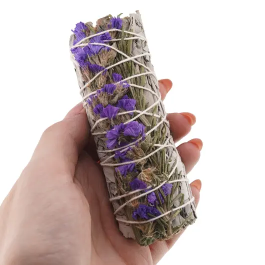 Buchet Salvie Alba cu Flori de sinuata mov si Rozmarin - 10cm, imagine 3