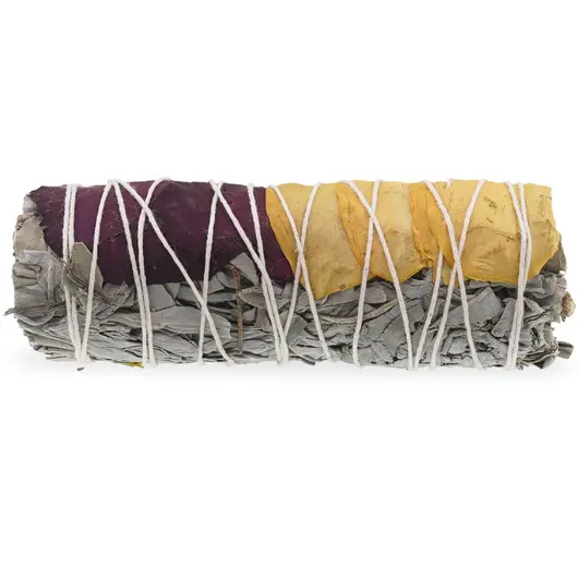 Buchet Salvie Alba cu petale de trandafir rosi si galbene - 10cm, imagine 2