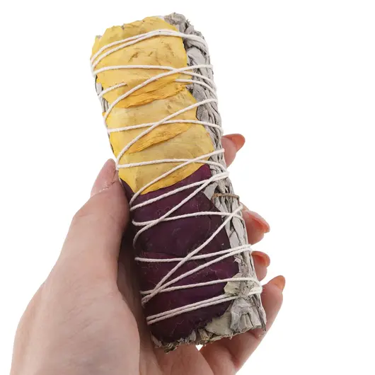 Buchet Salvie Alba cu petale de trandafir rosi si galbene - 10cm, imagine 3