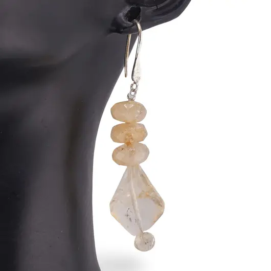 Cercei cu agatatoare Citrin discuri 10mm si fatetat neregulat 17-20mm cu Argint 925, imagine 2