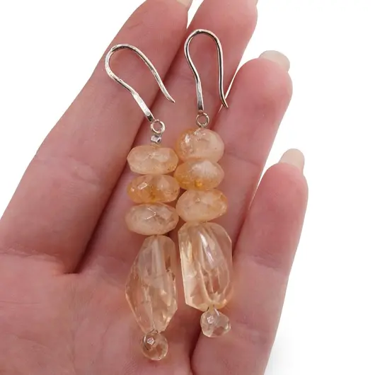Cercei cu agatatoare Citrin discuri 10mm si fatetat neregulat 17-20mm cu Argint 925, imagine 3