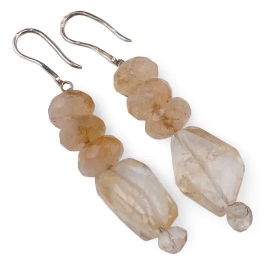 Cercei cu agatatoare Citrin discuri 10mm si fatetat neregulat 17-20mm cu Argint 925