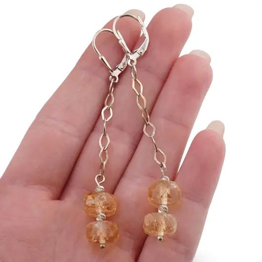 Cercei cu agatatoare Citrin discuri fatetate 10mm cu Argint 925, imagine 3