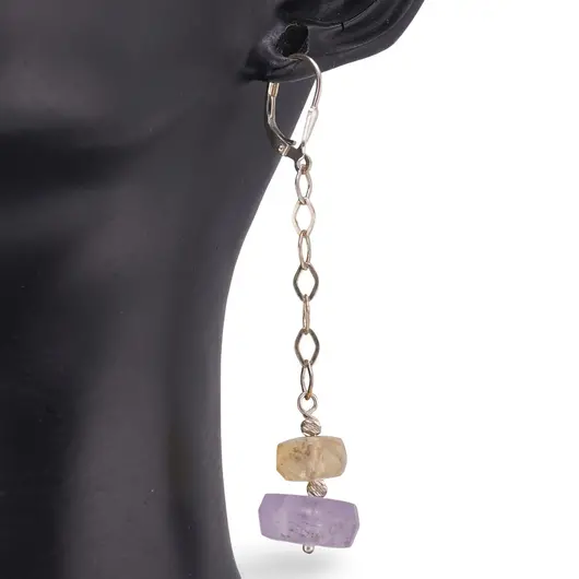Cercei cu agatatoare Citrin si Ametist discuri fatetate 10-15mm cu Argint 925, imagine 2