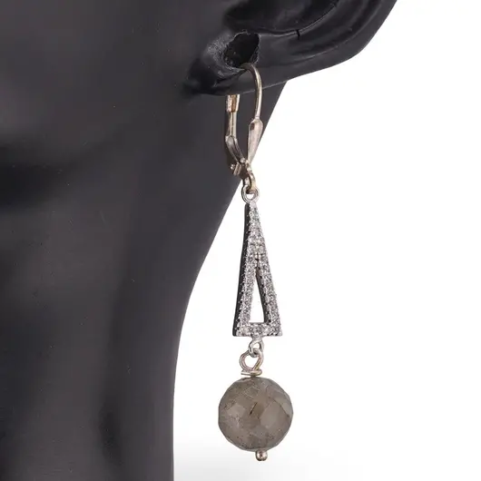 Cercei cu agatatoare Labradorit sfere fatetate 10mm cu Argint 925, imagine 2