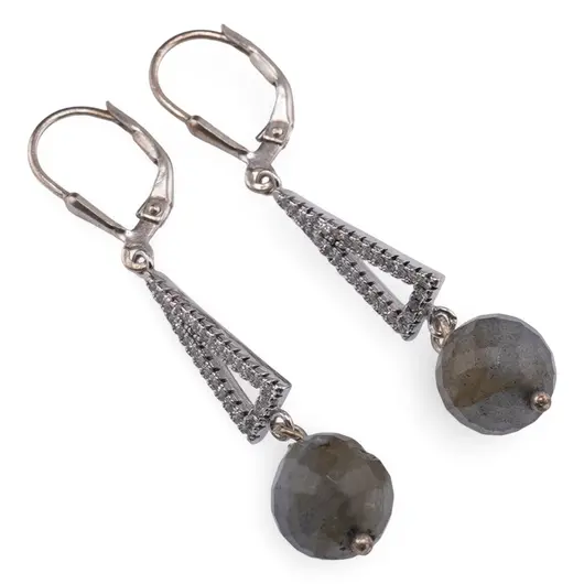 Cercei cu agatatoare Labradorit sfere fatetate 10mm cu Argint 925