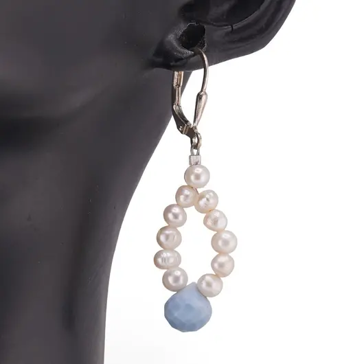 Cercei cu agatatoare Perle de cultura 4mm cu Opal albastru brioleta fatetata 8mm si Argint 925, imagine 2