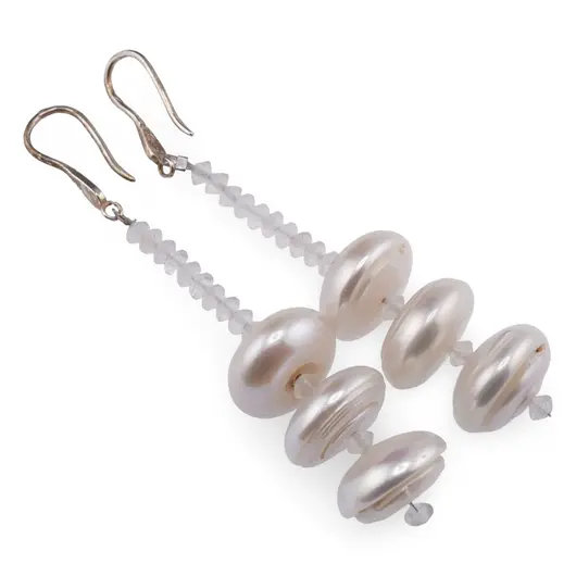 Cercei cu agatatoare Perle de cultura turtite 15mm cu Piatra Lunii discuri 4mm si Argint 925