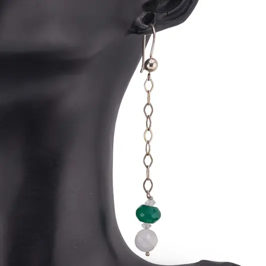 Cercei cu agatatoare Piatra Lunii discuri 4mm si sfere 8mm, Onix verde discuri 8-9mm cu Argint 925, imagine 2