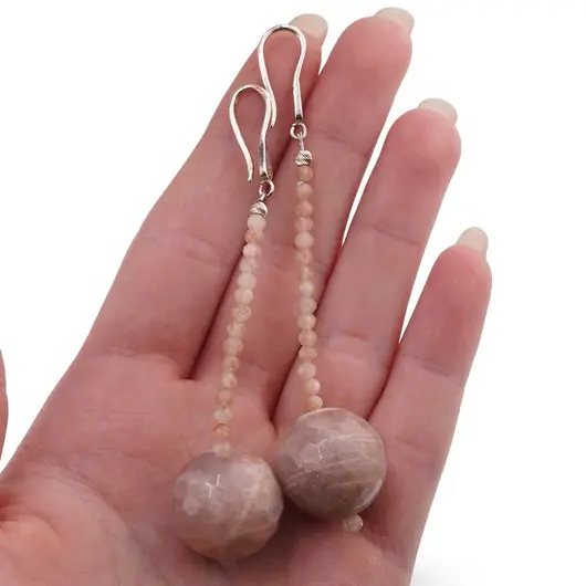 Cercei cu agatatoare Piatra Soarelui sfere fatetate 3-18mm cu Argint 925, imagine 3