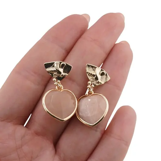 Cercei cu surub Piatra lunii inima si element decorativ cu albina, imagine 3