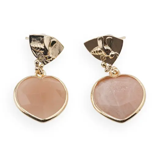 Cercei cu surub Piatra lunii inima si element decorativ cu albina