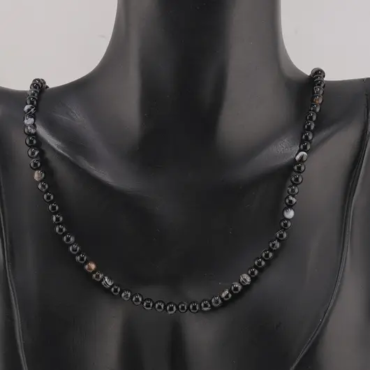 Colier Agat negru sfere 4mm, imagine 2