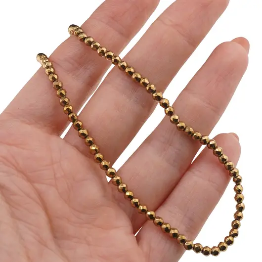 Colier Hematit auriu sfere fatetate 3mm, imagine 3