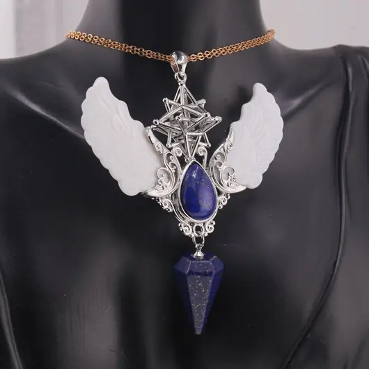 Pandantiv angelic cu Merkaba, Pendul din Lapis lazuli si Aripi Sidef, 10cm, imagine 2