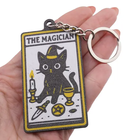 Breloc model carte de tarot cu pisica THE MAGICIAN, 12cm, imagine 3