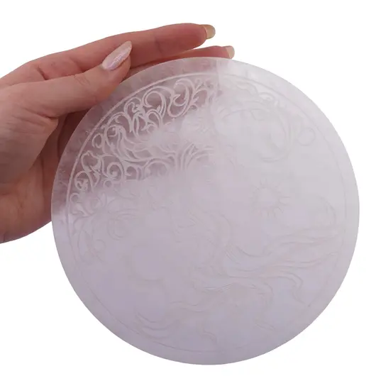 Selenit rotund gravat cu Pomul Vietii, 14cm, imagine 4