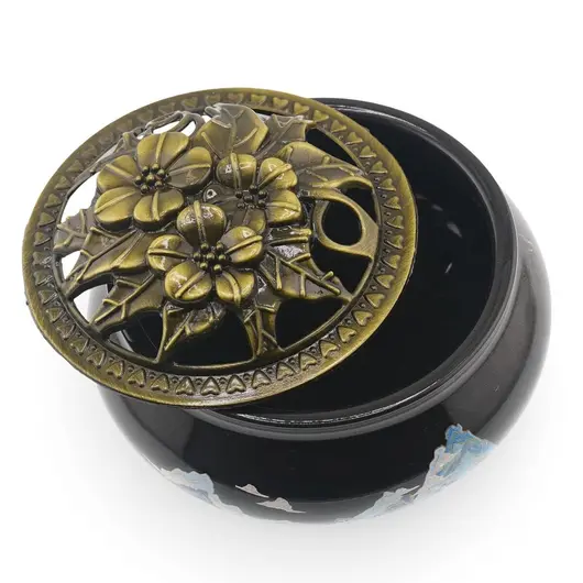 Suport ardere din ceramica negru cu model montan imprimat, 10cm, imagine 2