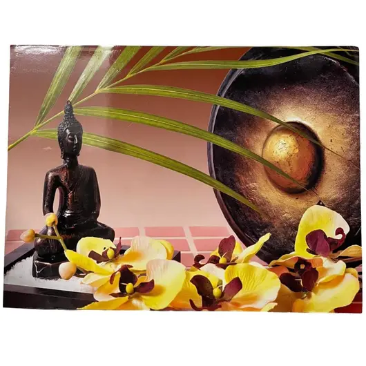 Tablou canva cu flori, Buddha si elemente feng shui, 48cm x 30cm