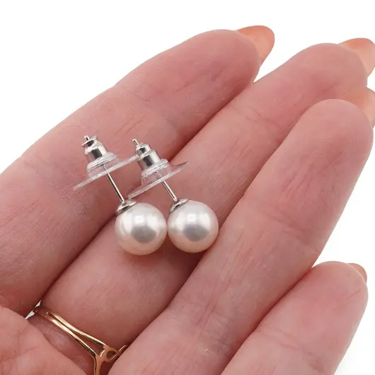 Cercei cu surub Perle albe Mallorca, 8mm, imagine 3