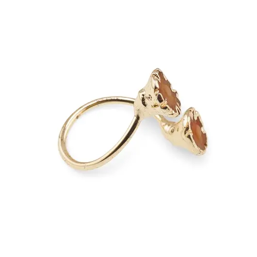 Inel reglabil auriu cu doua flori Coral portocaliu natural, 9mm, imagine 2