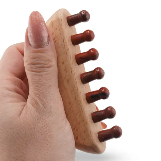 Pieptene pentru masaj cu cristale naturale din Jasp rosu, 10cm, imagine 3