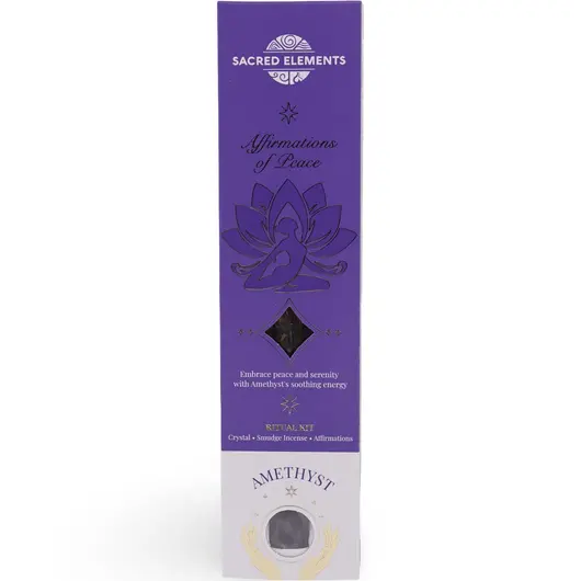 Betisoare parfumate Sacred Elements, Affirmations of Peace - Ritual kit cu Ametist, 20g