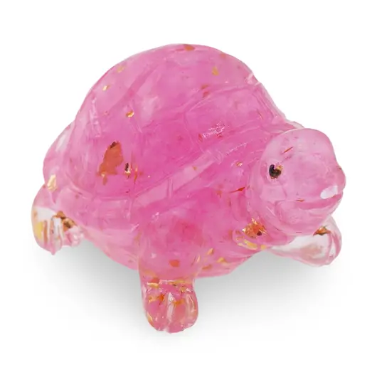 Broscuta din rasina cu spartura Cuart roz si foita de aur, 5cm