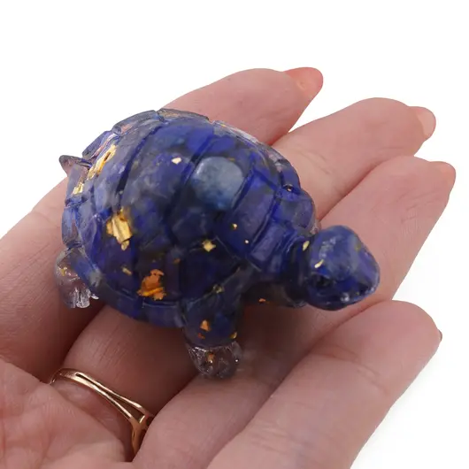 Broscuta din rasina cu spartura Lapis lazuli si foita de aur, 5cm, imagine 3
