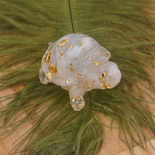 Broscuta din rasina cu spartura Opalit si foita de aur, 5cm, imagine 2