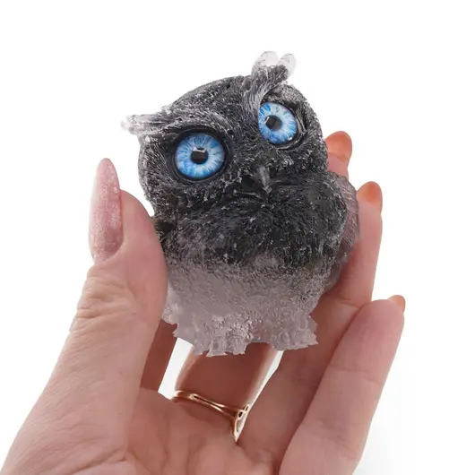 Bufnita din rasina cu spartura Obsidian si Cristal de stanca, 6cm, imagine 3