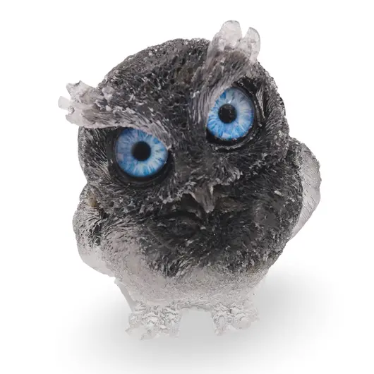 Bufnita din rasina cu spartura Obsidian si Cristal de stanca, 6cm