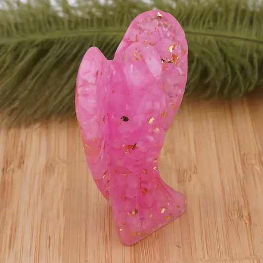 Inger din rasina cu spartura Cuart roz si foita de aur, 68mm, imagine 2