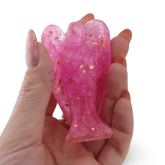 Inger din rasina cu spartura Cuart roz si foita de aur, 68mm, imagine 3