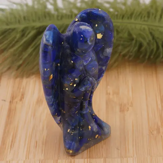 Inger din rasina cu spartura Lapis lazuli si foita de aur, 68mm, imagine 2