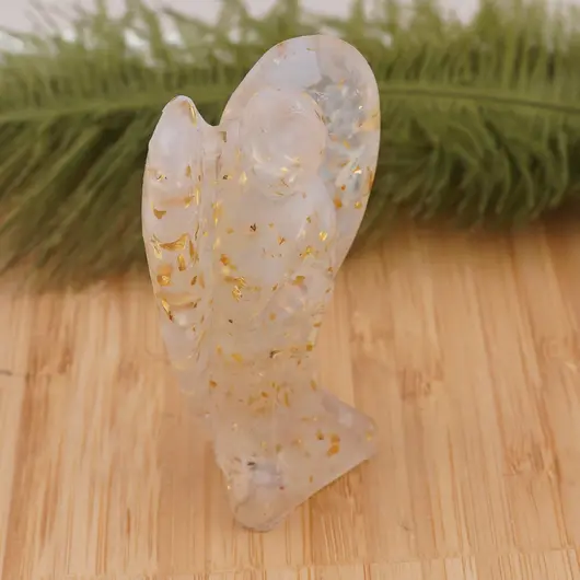 Inger din rasina cu spartura Opalit si foita de aur, 68mm, imagine 2