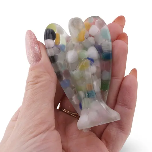 Inger din rasina cu spartura Selenit colorat, 68mm, imagine 3