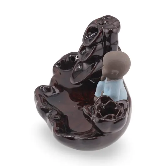 Suport ardere conuri parfumate cascada - backflow Calugar Zen cu floare de lotus - 12,5cm, imagine 2