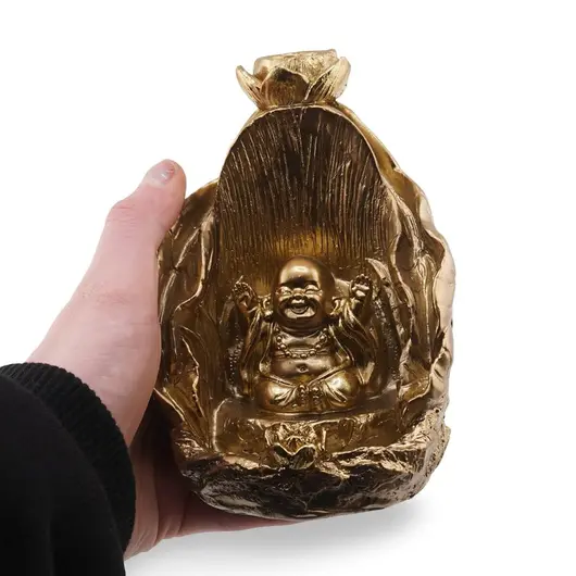 Suport ardere conuri parfumate cascada - backflow cu Buddha vesel, 12,5cm, imagine 3