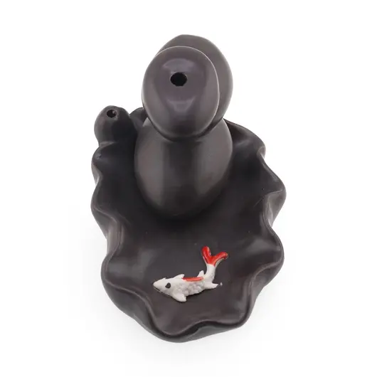 Suport ardere conuri parfumate cascada - backflow, model pietre in echilibru cu peste Koi, 11cm, imagine 2